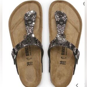 Birkenstock Gizeh Birko-Flor Metallic Stones Black Thong Sandals